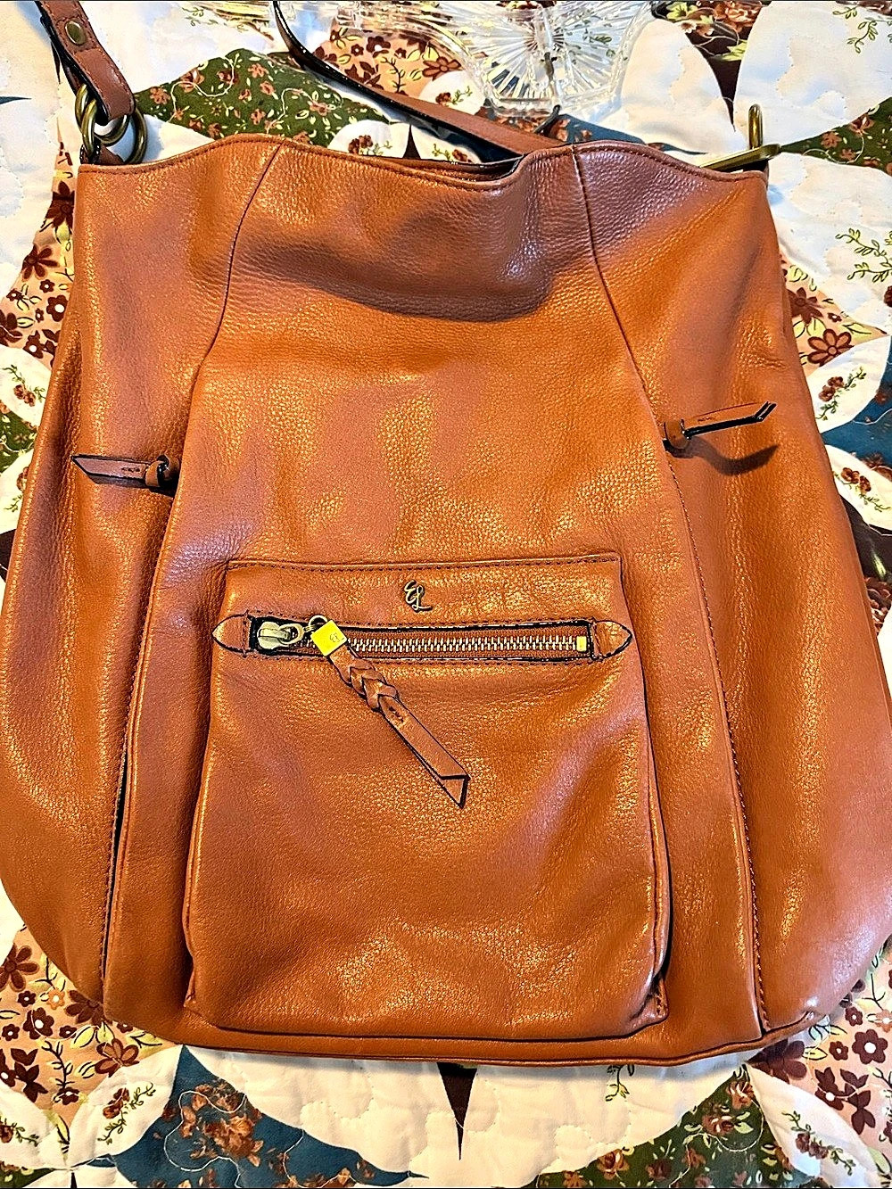 Elliott Luca  Leather Hobo Bag in Brown. 36 inch strap